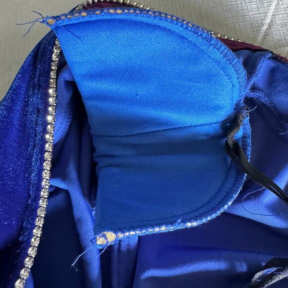 Vintage 90s Royal Blue Velvet Maxi Dress Jacket Set Size M Rhinestone Trim Prom - Picture 5 of 11